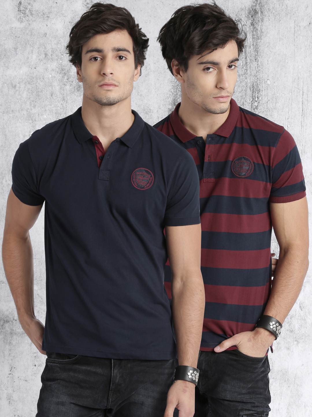 

Roadster Men Pack of 2 Polo Pure Cotton T-shirts, Navy blue