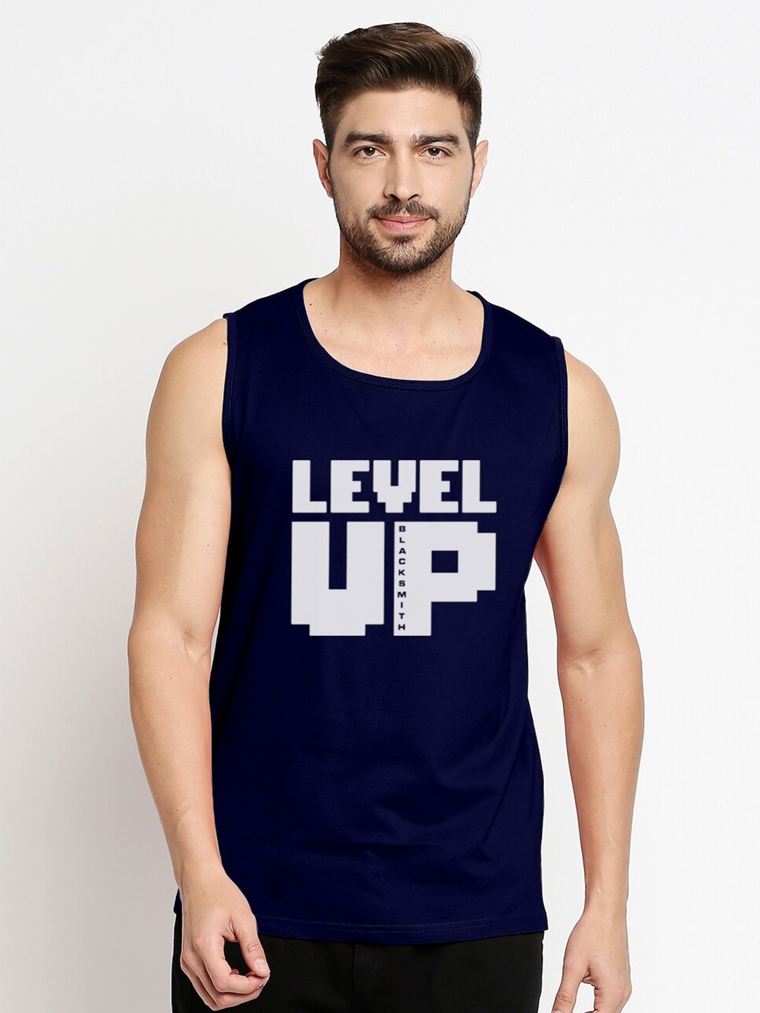 

Blacksmith Men Blue Typography Printed Pockets Training or Gym T-shirt