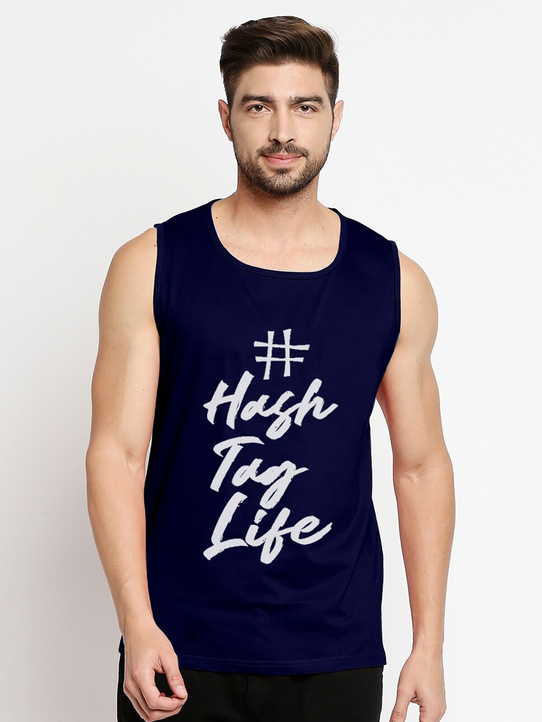 

Blacksmith Men Blue Typography Printed Training or Gym Pure Cotton T-shirt