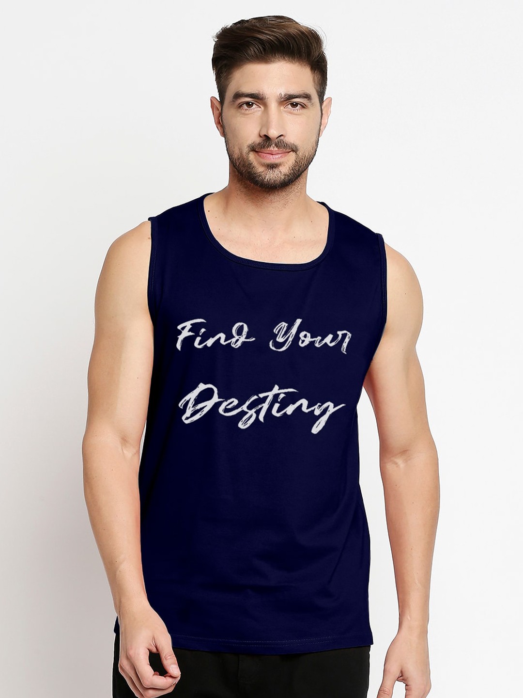 

Blacksmith Men Navy Blue Typography Printed Cotton Training or Gym T-shirt