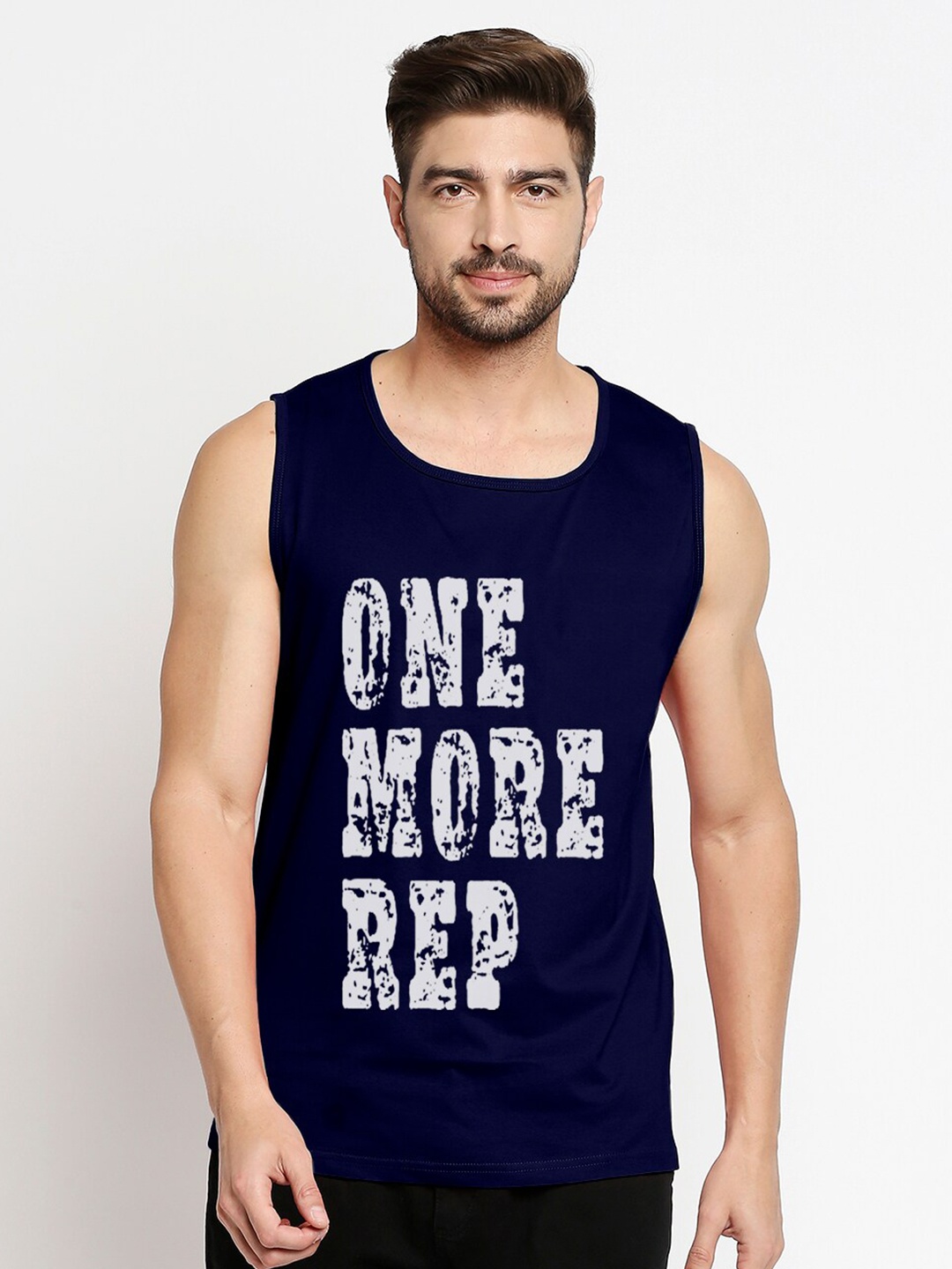 

Blacksmith Men Blue & White Typography Printed Pure Cotton Training or Gym T-shirt