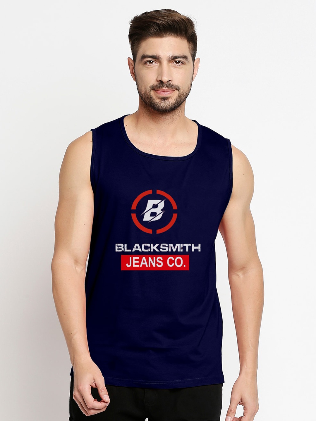 

Blacksmith Men Blue Typography Printed Training or Gym T-shirt