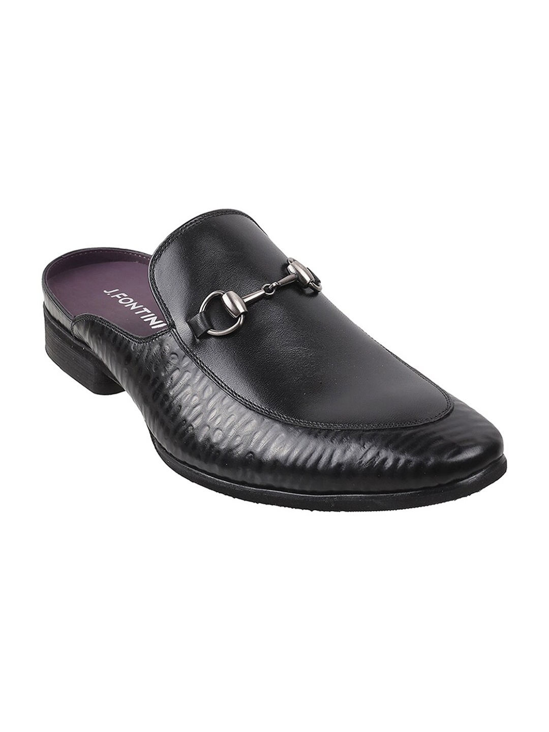 

J FONTINI Men Black Textured Leather Mules