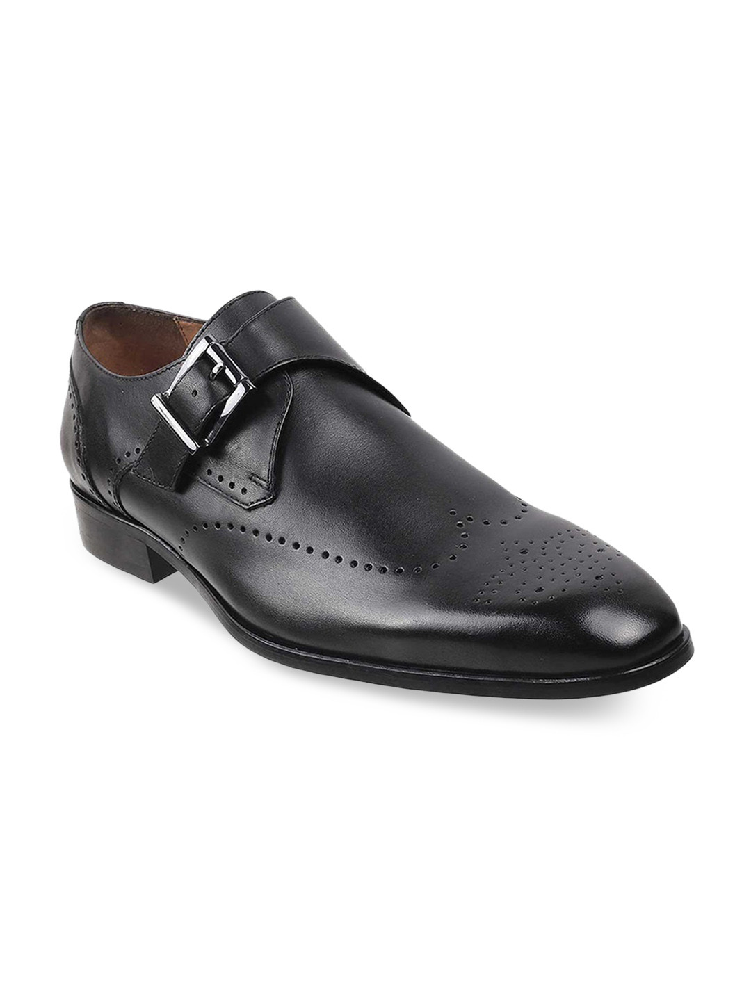 

J.FONTINI Men Black Textured Leather Formal Monk Shoes