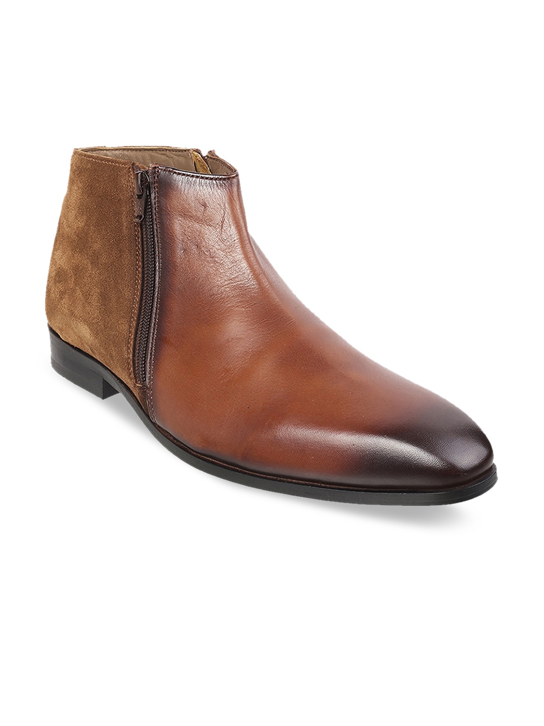

J.FONTINI Men Tan-Brown Solid Leather Formal Boots