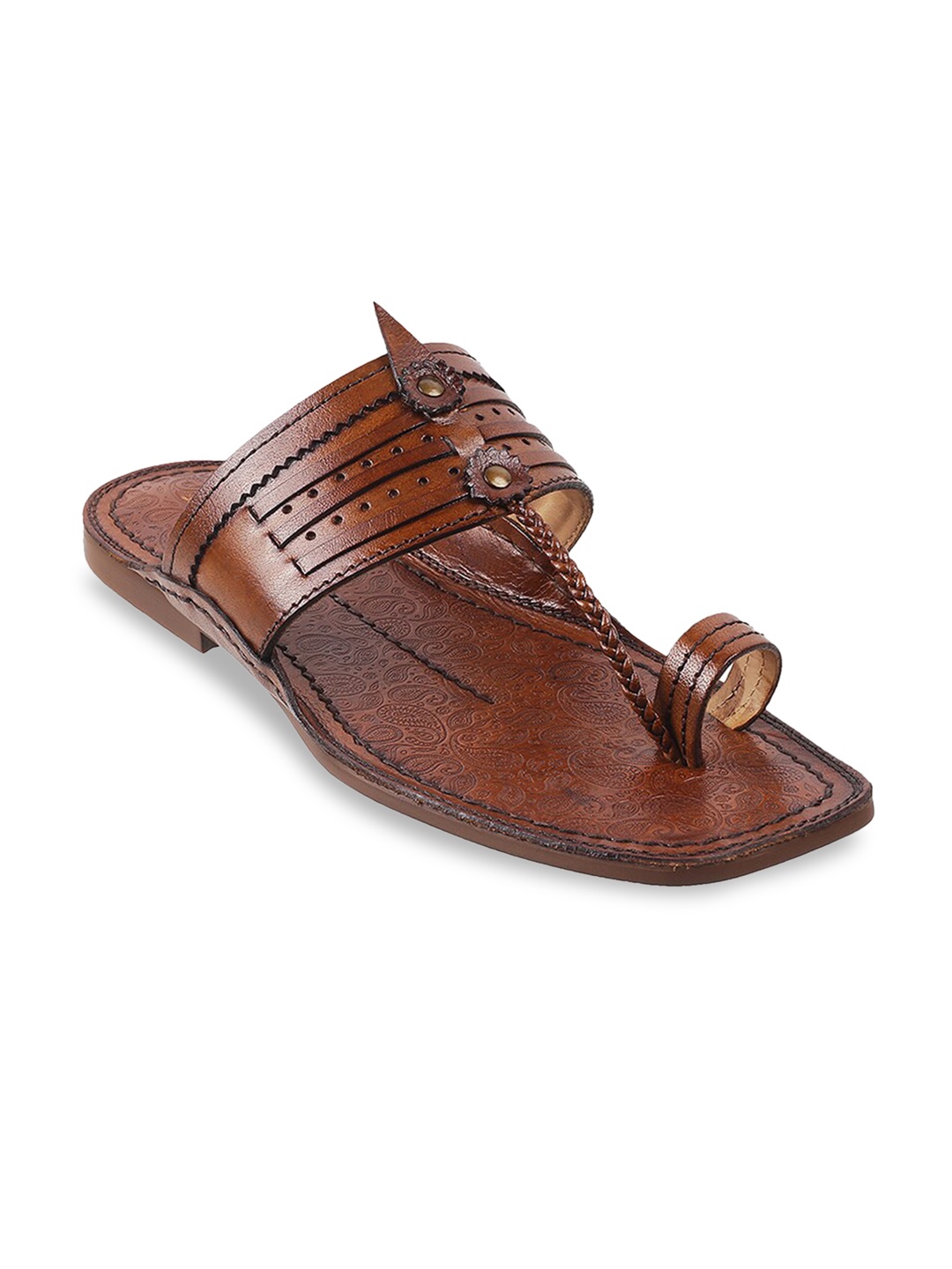 

J FONTINI Men Tan Leather Comfort Sandals