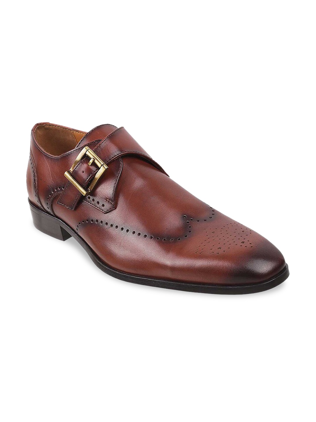 

J.FONTINI Men Tan Brown Textured Leather Formal Monk Shoes