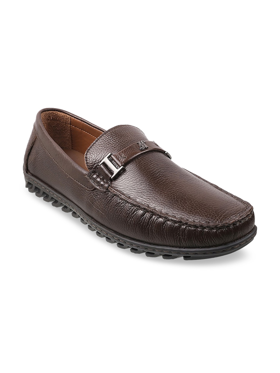 

J FONTINI Men Brown Textured Leather Loafers