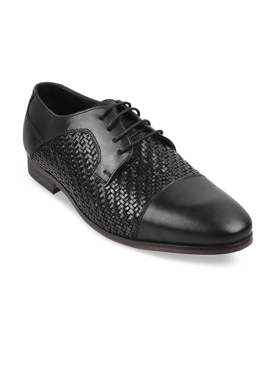 

J.FONTINI Men Black Textured Leather Formal Derbys