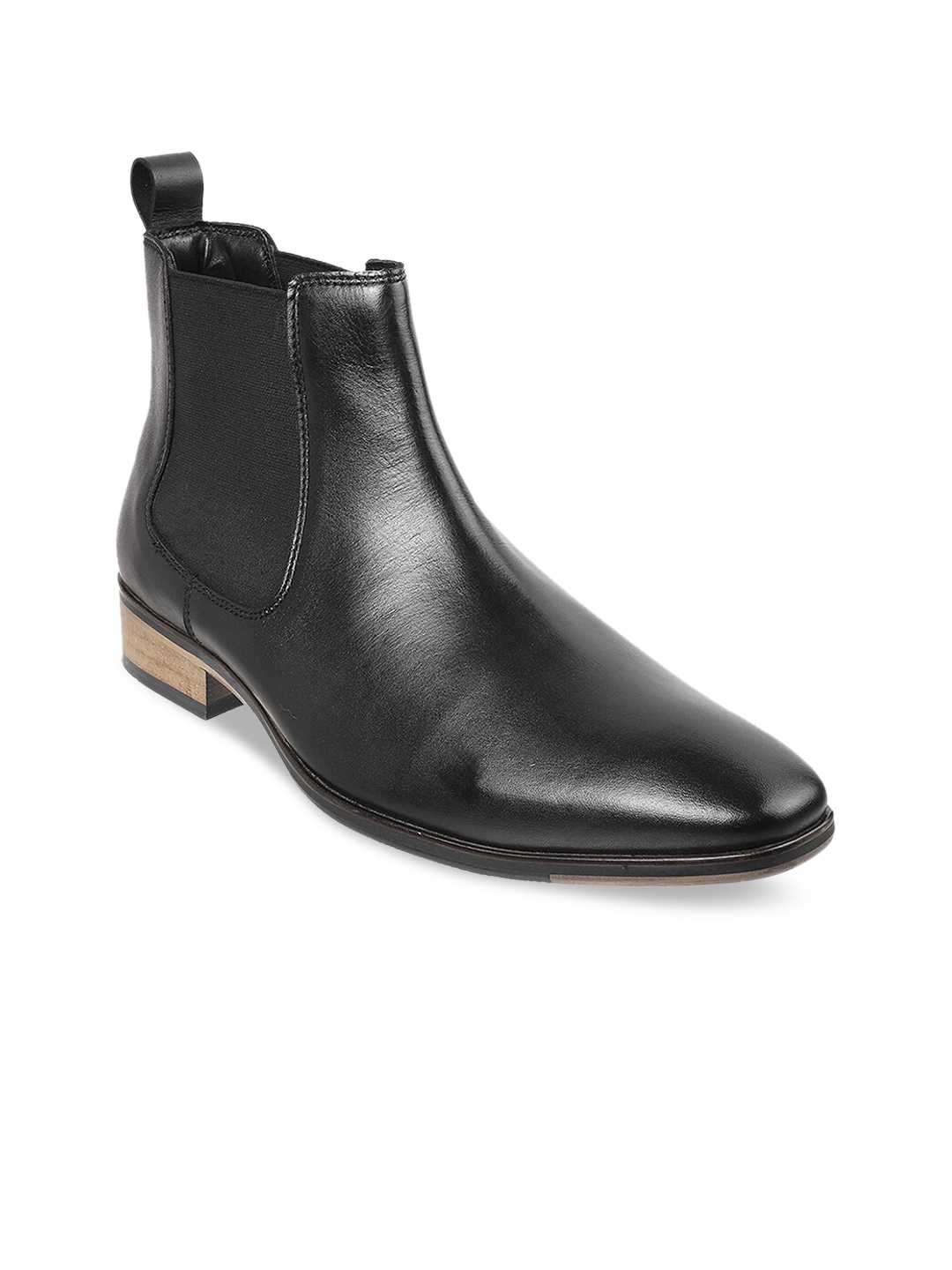 

J.FONTINI Men Black Solid Leather Mid-Top Boots