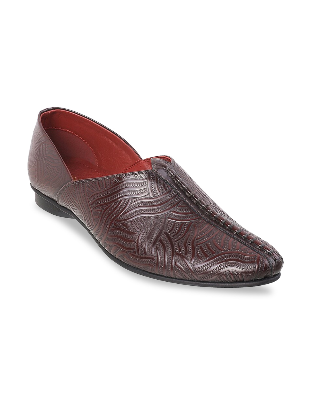 

J FONTINI Men Maroon Textured Ethnic Leather Shoe-Style Sandals