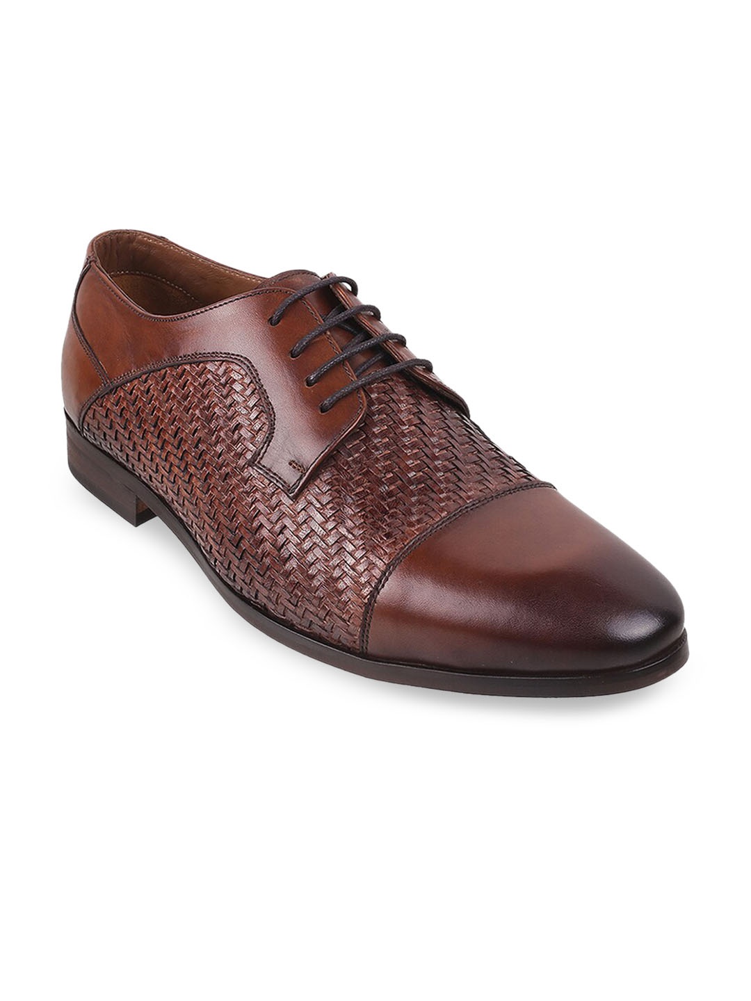 

J.FONTINI Men Brown Woven-Design Leather Formal Derbys