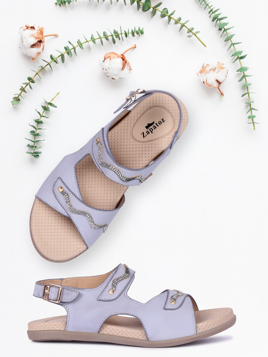 

ZAPATOZ Women Blue Open Toe Flats with Bows