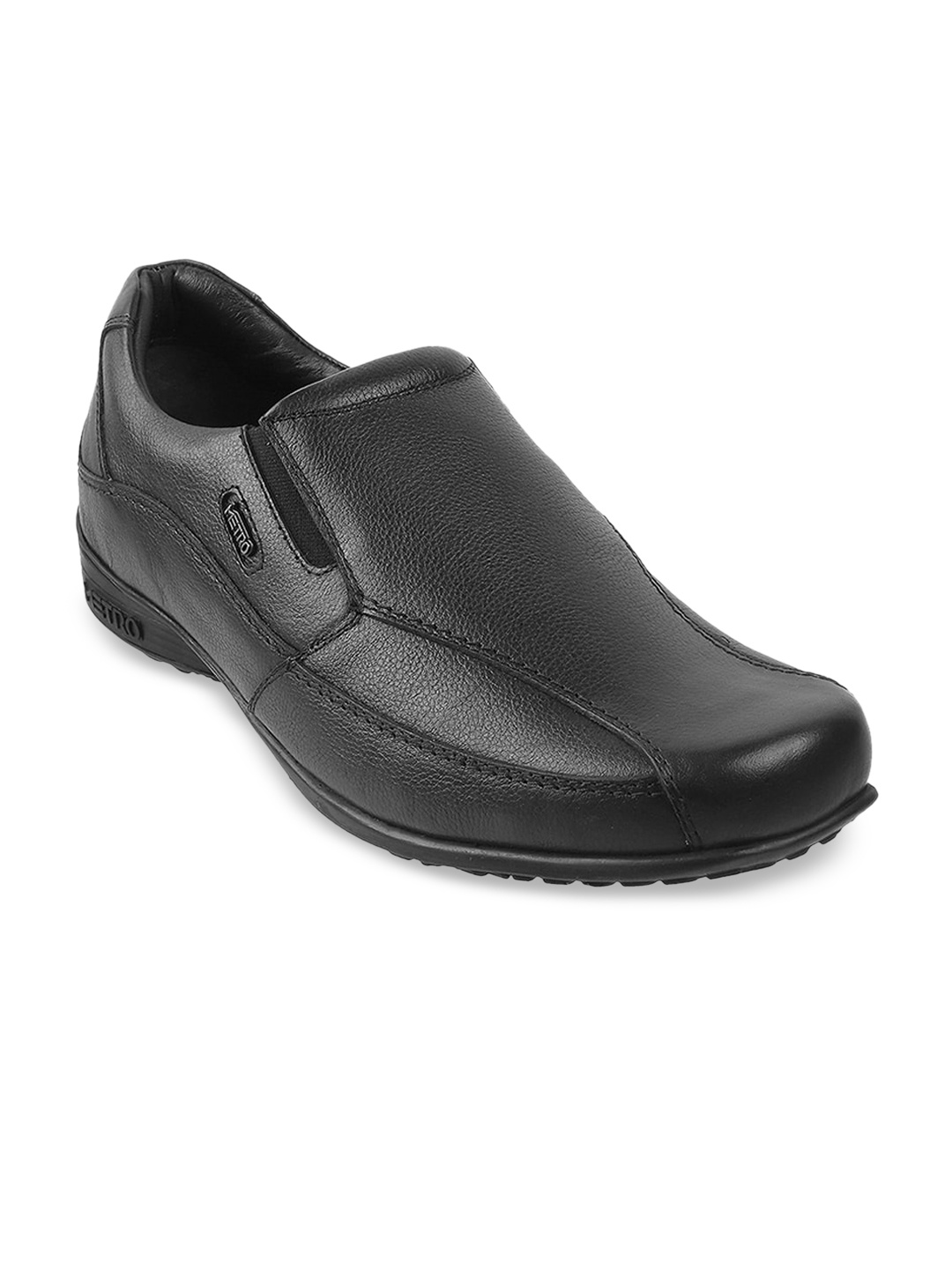 

Metro Men Black Solid Leather Formal Slip-on Shoes