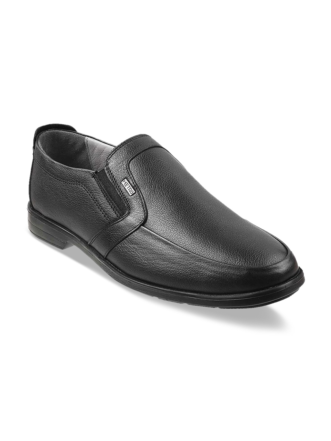 

Metro Men Black Solid Leather Formal Slip-Ons