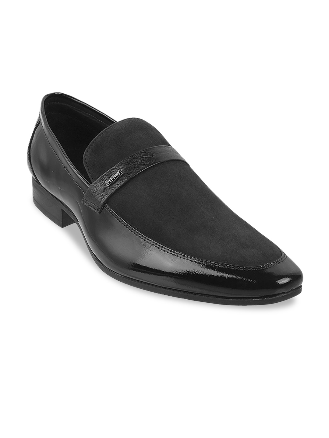 

Metro Men Black Solid Leather Formal Slip-On Shoes