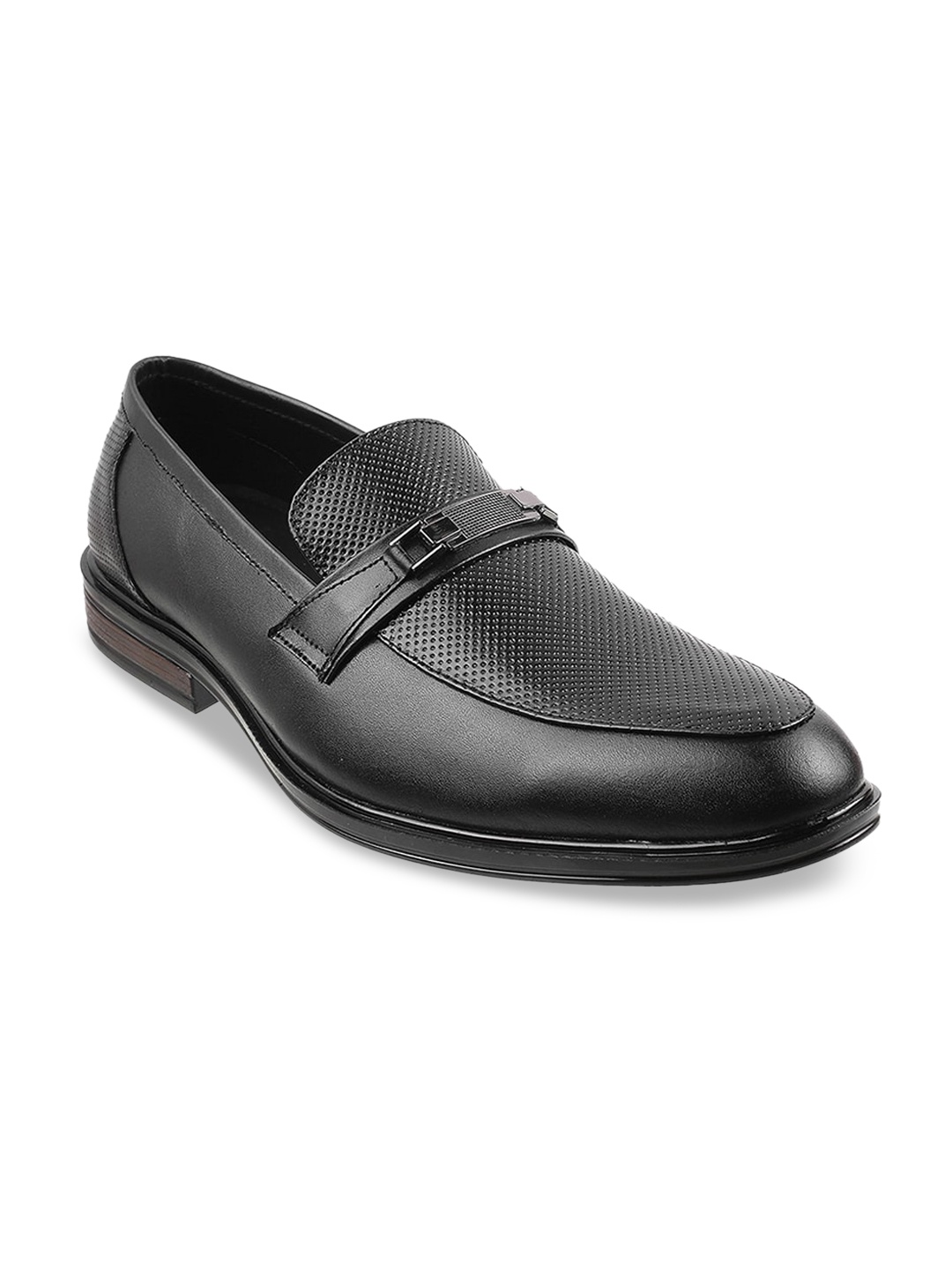 

Metro Men Black Textured Leather Formal Slip-Ons