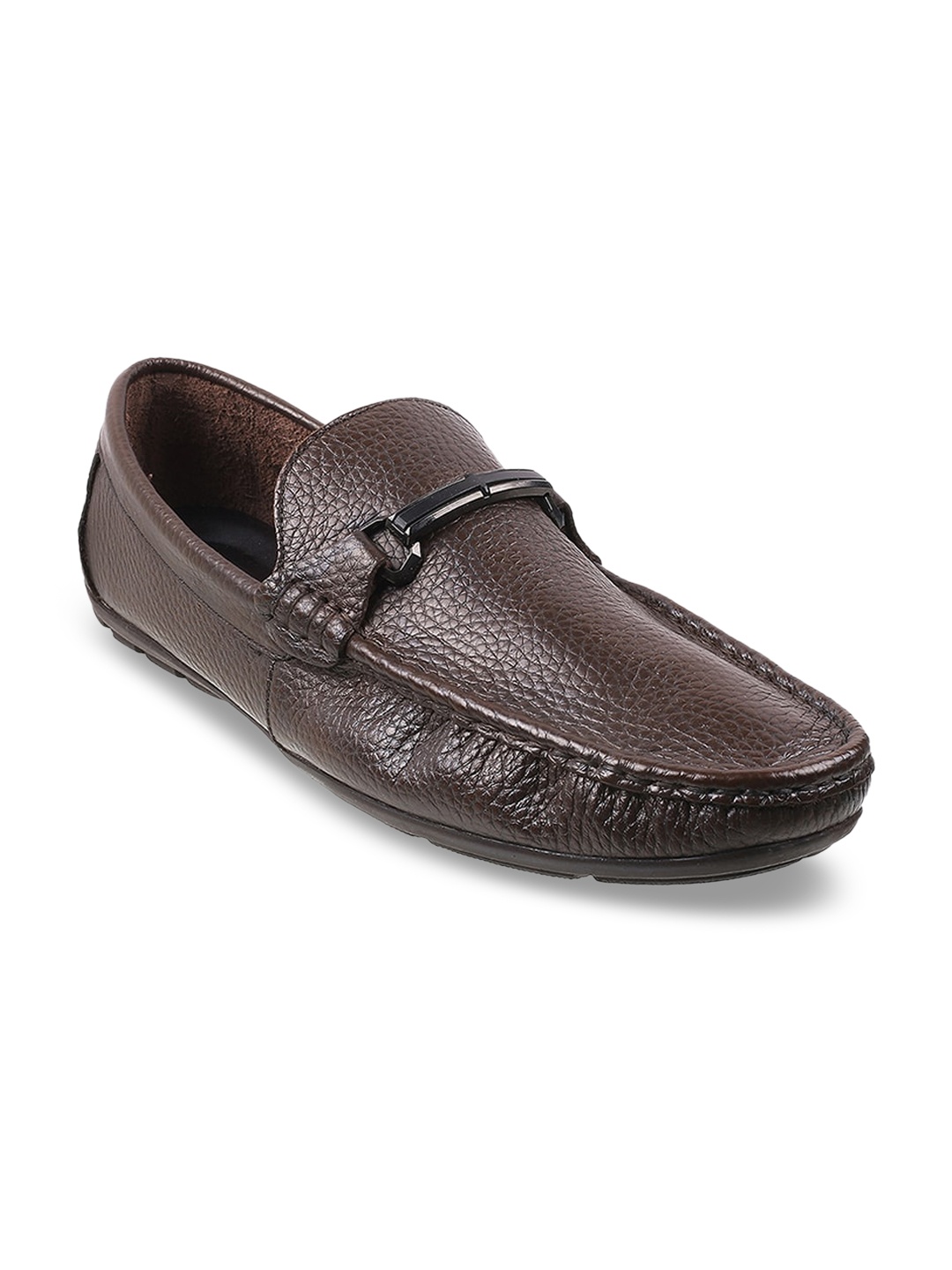 

Metro Men Brown Textured Leather Penny Loafers