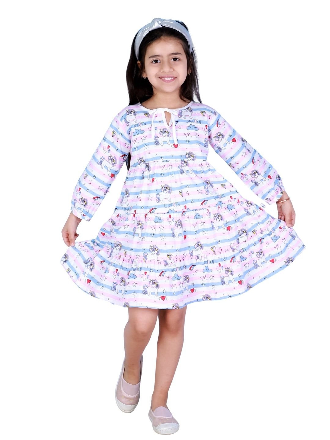 

The Mom Store Pink & Blue Tie-Up Neck Drop-Waist Dress