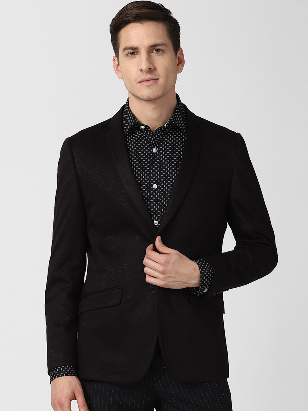 

V Dot Men Black Self Design Slim Fit Casual Blazer
