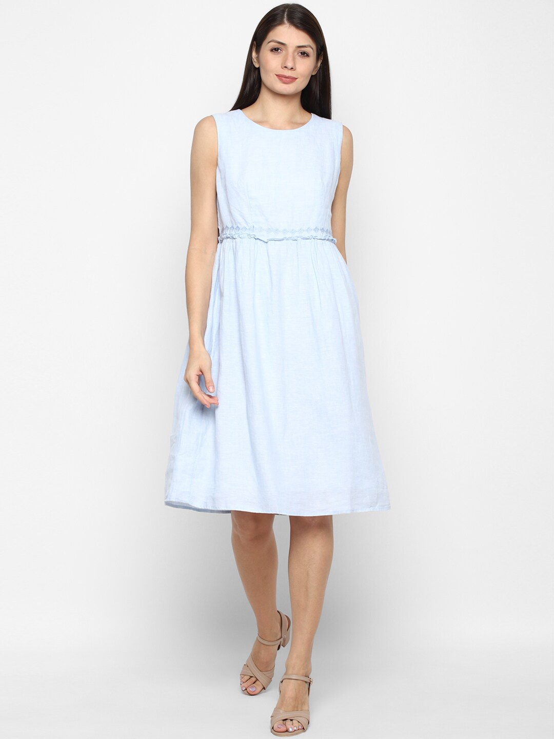 

Allen Solly Woman Blue Linen A-Line Dress