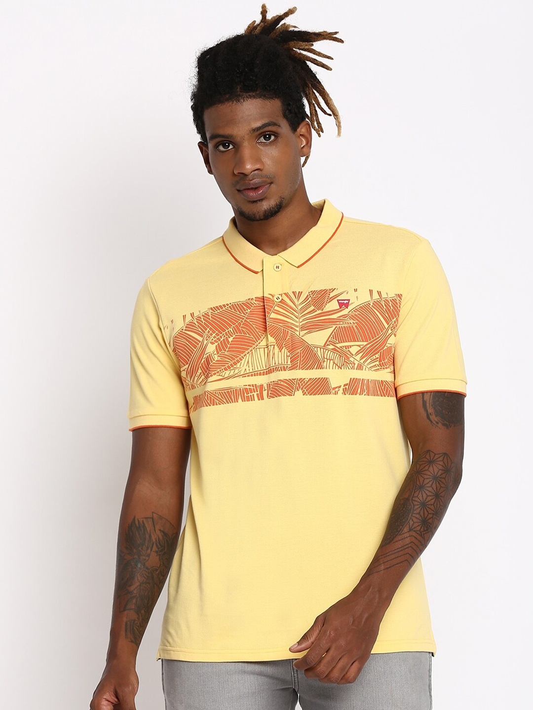 

Wrangler Men Yellow Printed Polo Collar T-shirt
