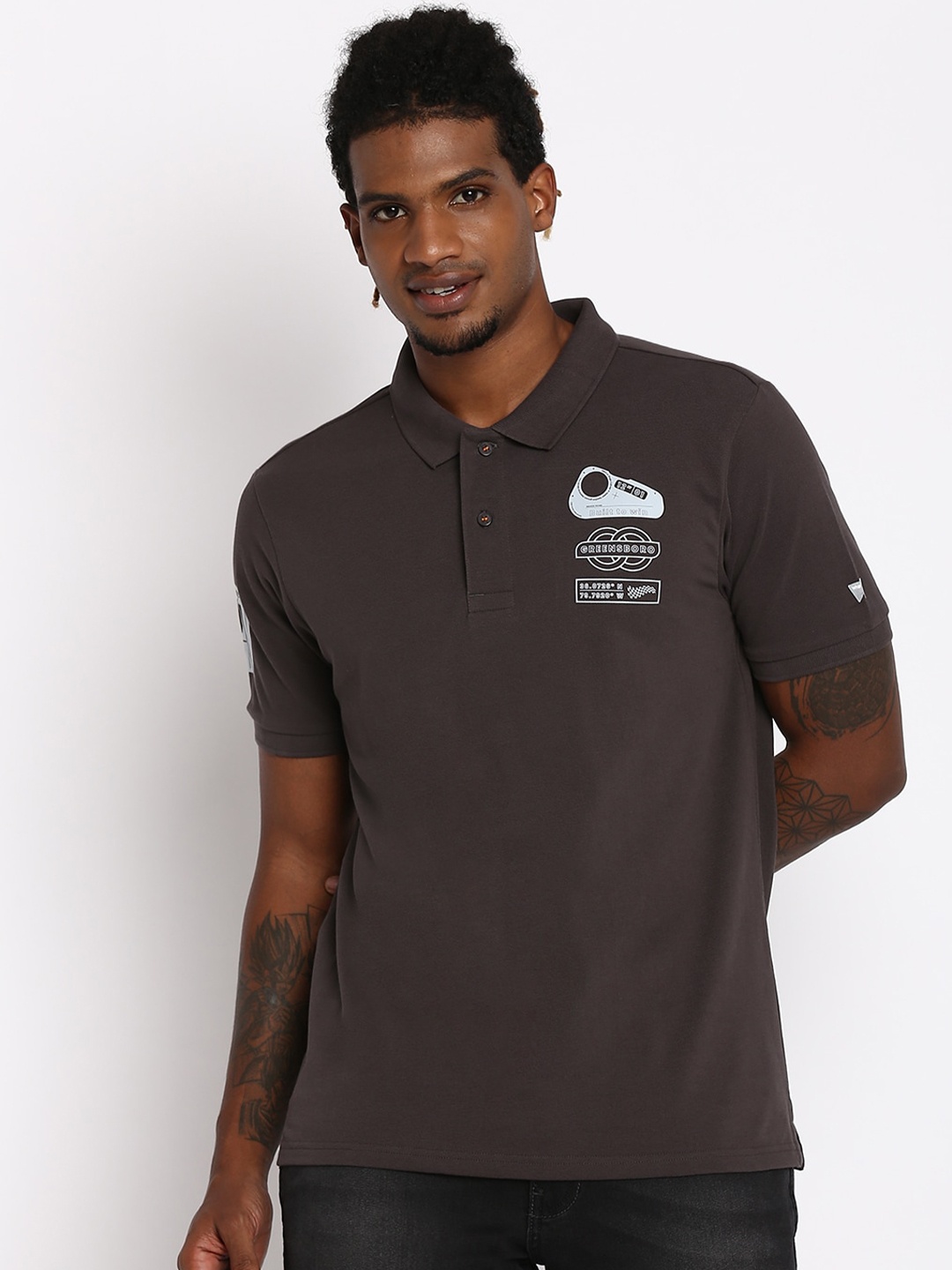 

Wrangler Men Grey Solid Polo Collar Cotton T-shirt