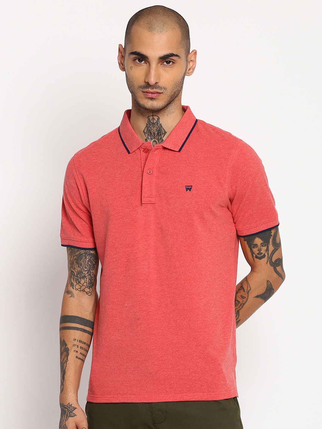 

Wrangler Men Pink & Black Solid Cotton Polo Collar T-shirt