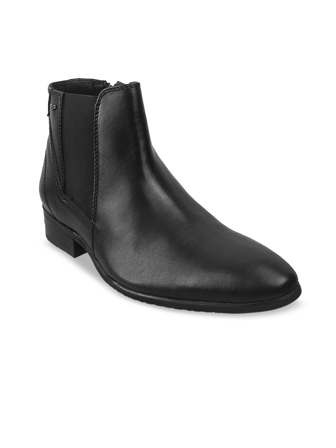 

DAVINCHI Men Black Solid Mid Top Leather Formal Boots