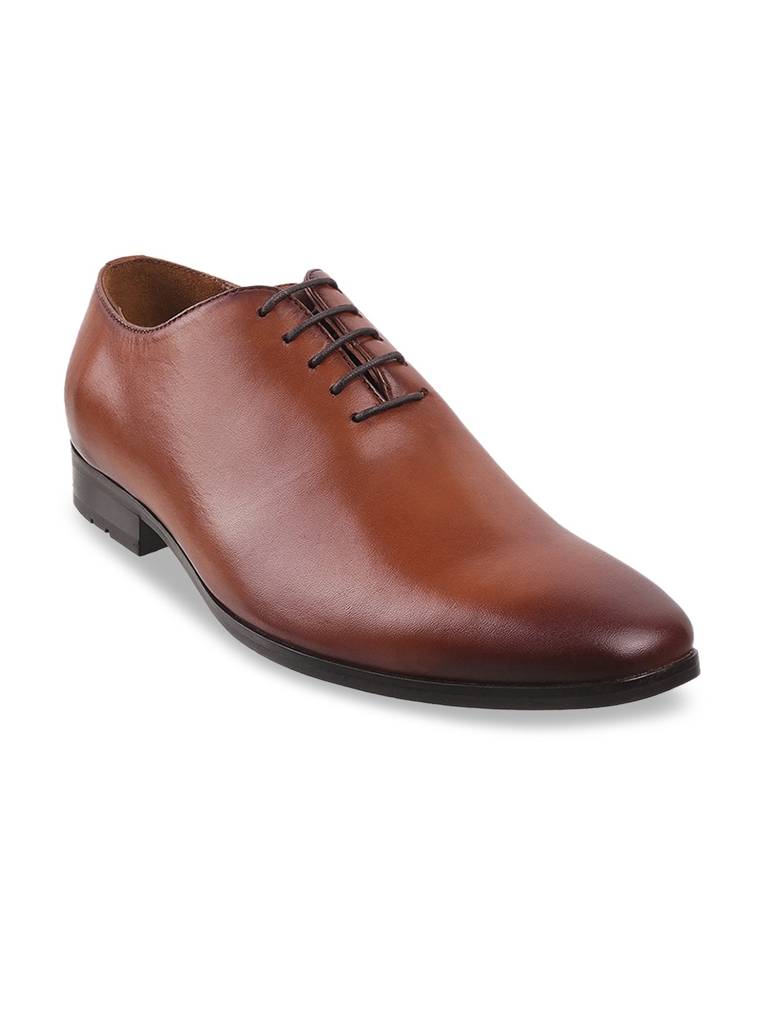 

DAVINCHI Men Tan-Brown Solid Leather Formal Oxfords