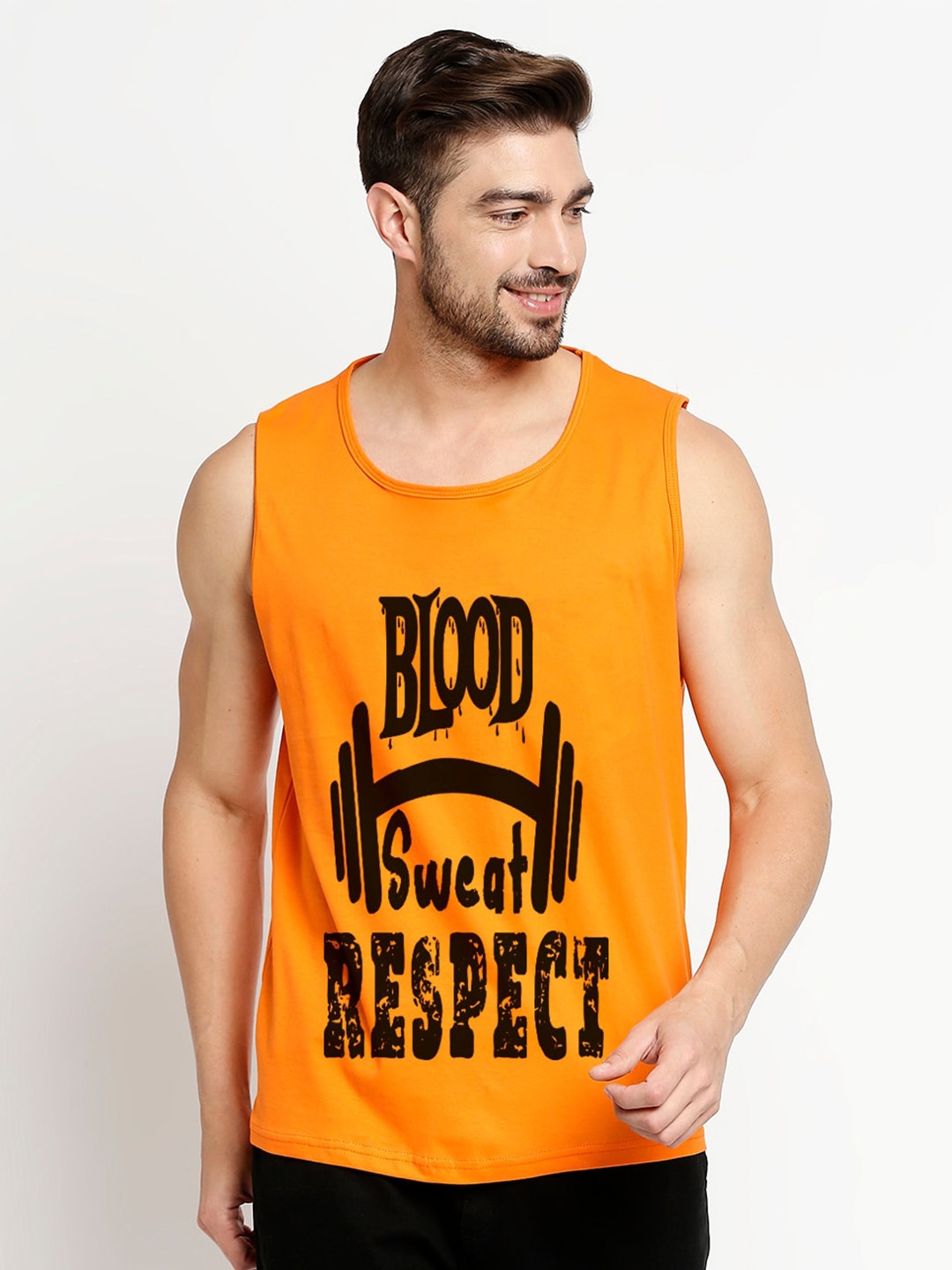 

Blacksmith Men Orange Typography Printed Training or Gym T-shirt