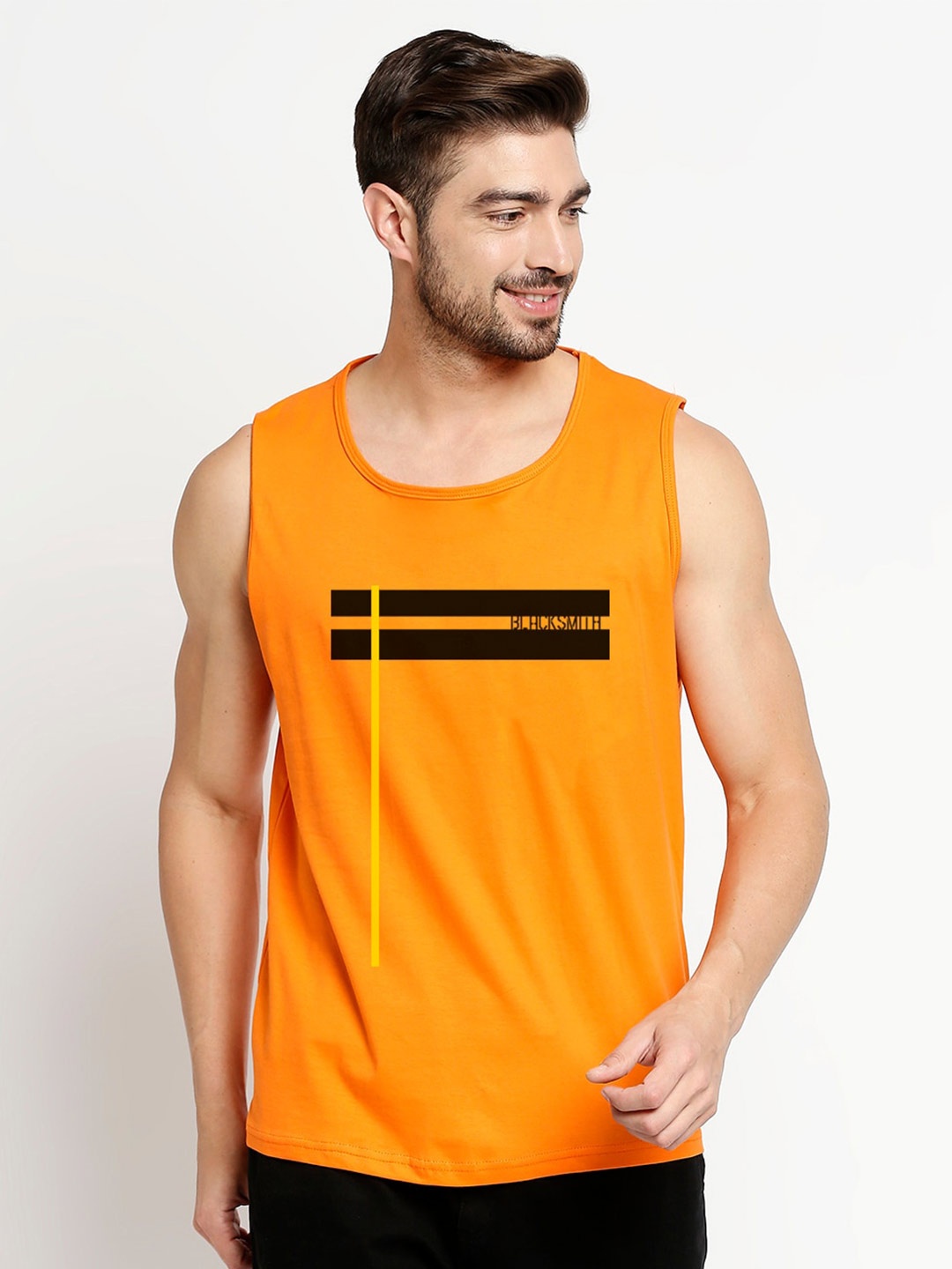 

Blacksmith Men Orange Printed Training or Gym T-shirt