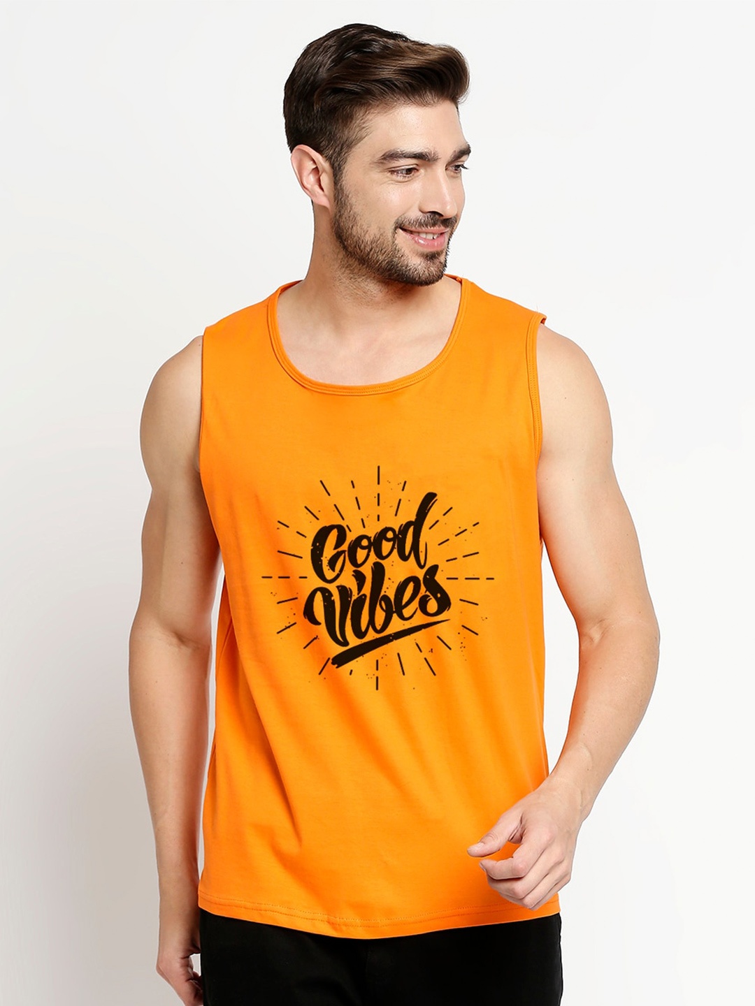 

Blacksmith Men Orange Typography Printed Training or Gym Cotton T-shirt