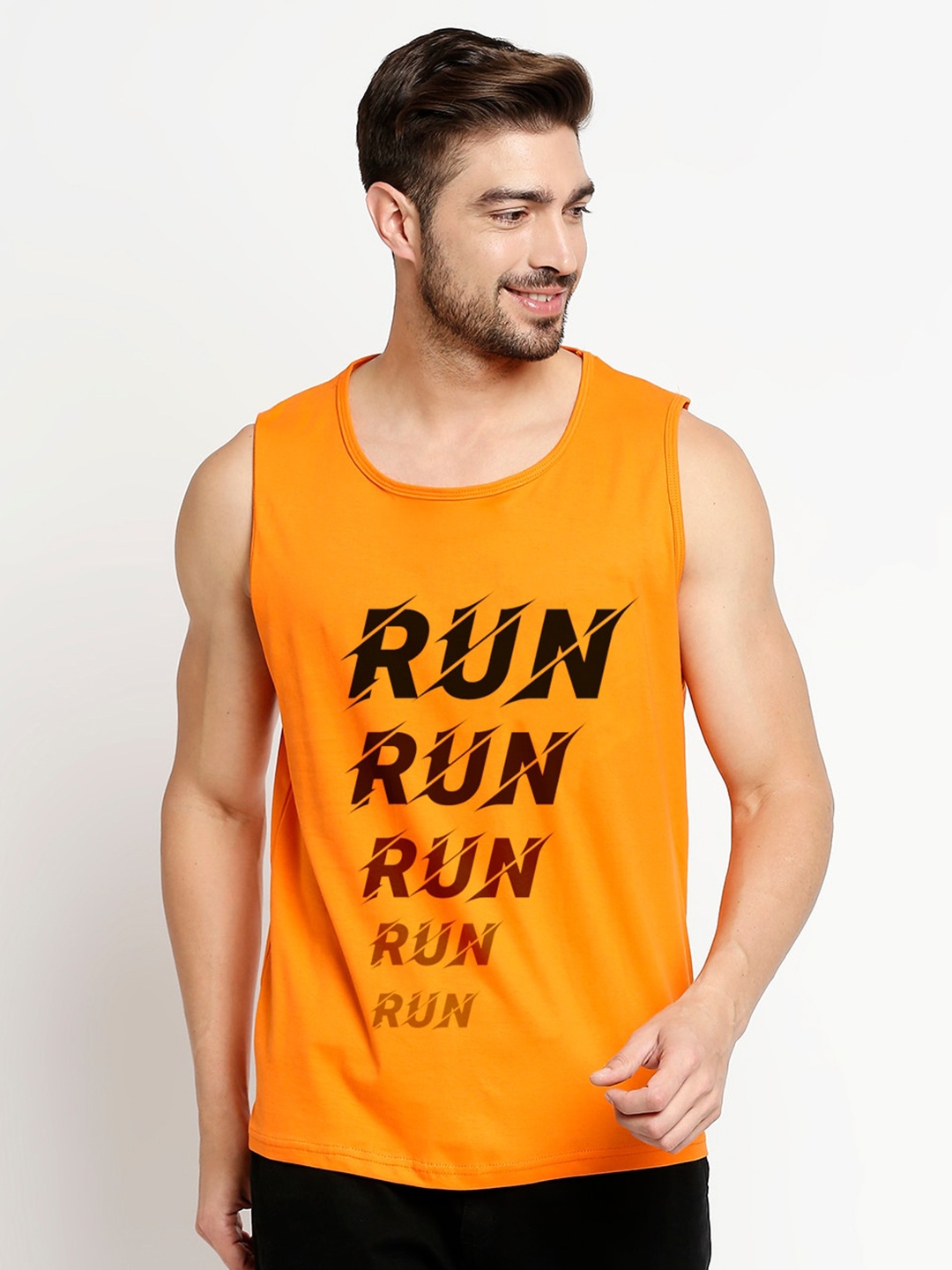

Blacksmith Men Orange Typography Printed Gym T-shirt