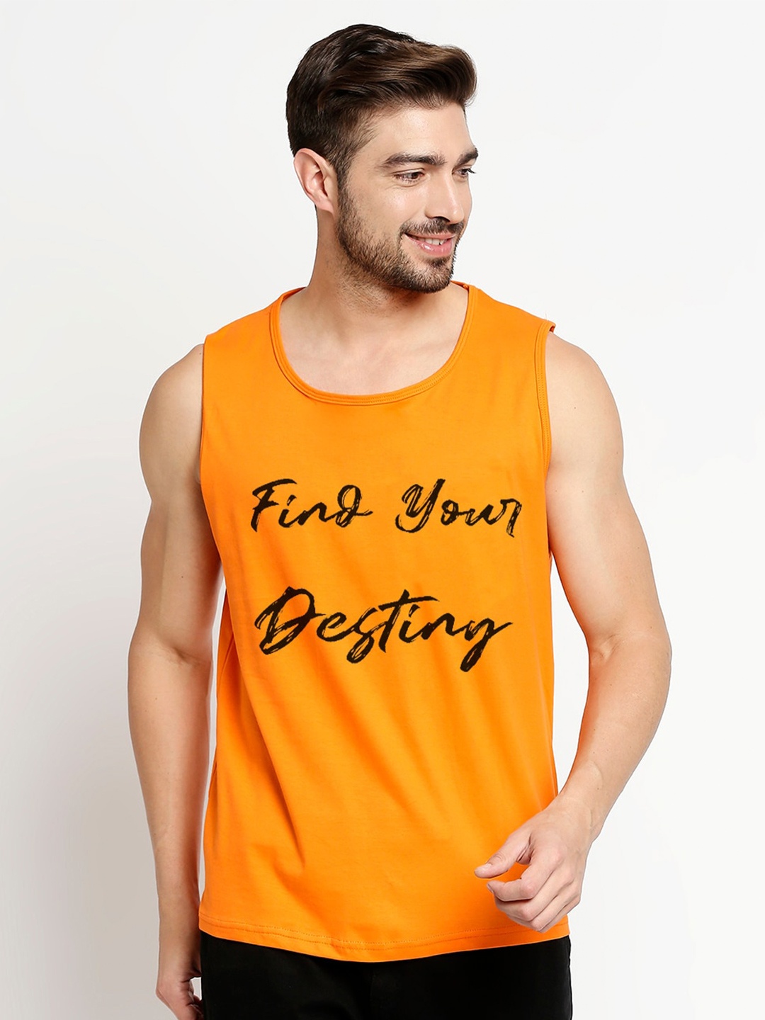 

Blacksmith Men Orange Typography Training or Gym T-shirt