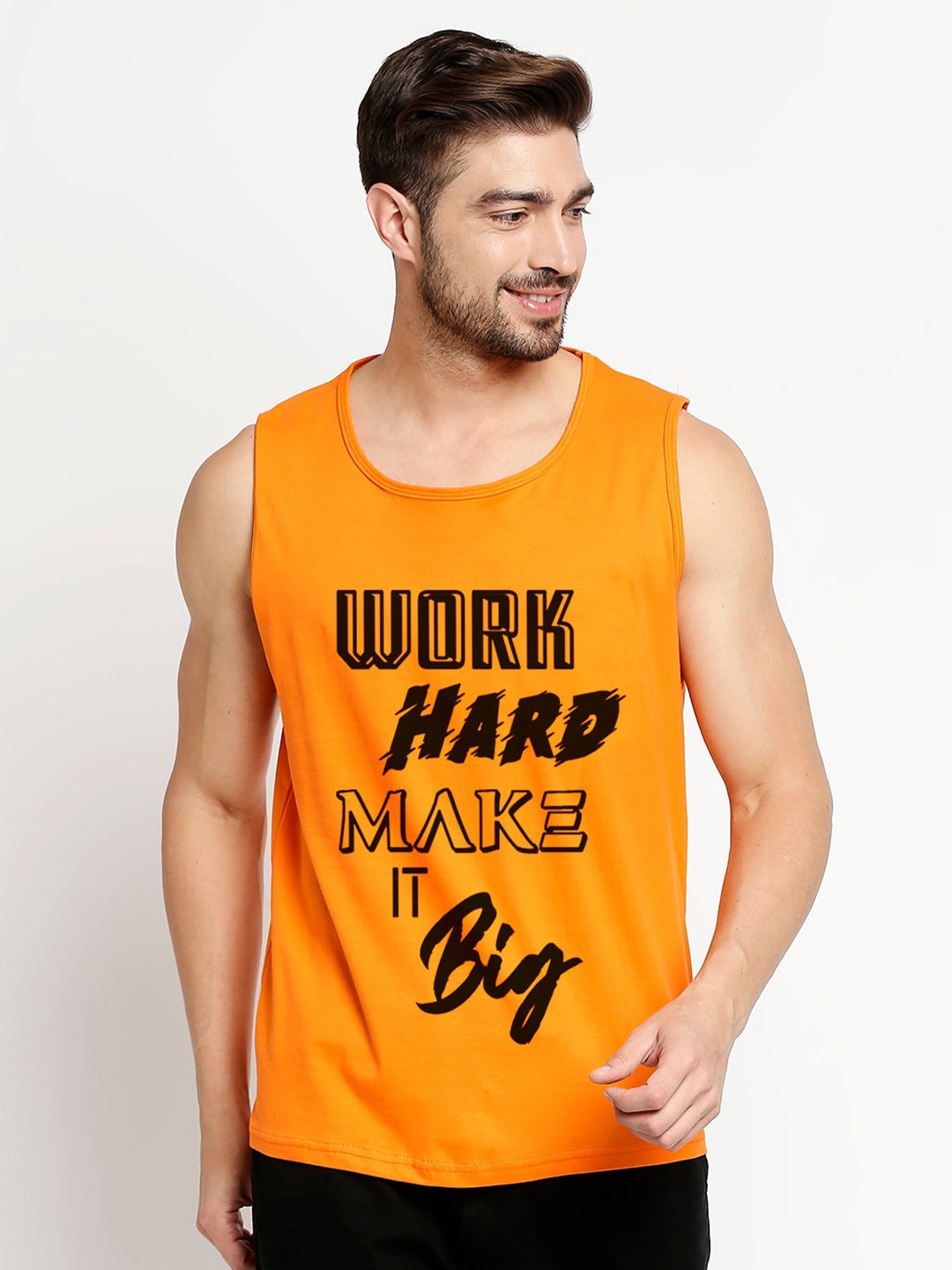 

Blacksmith Men Orange Typography Printed Cut Outs Training or Gym T-shirt