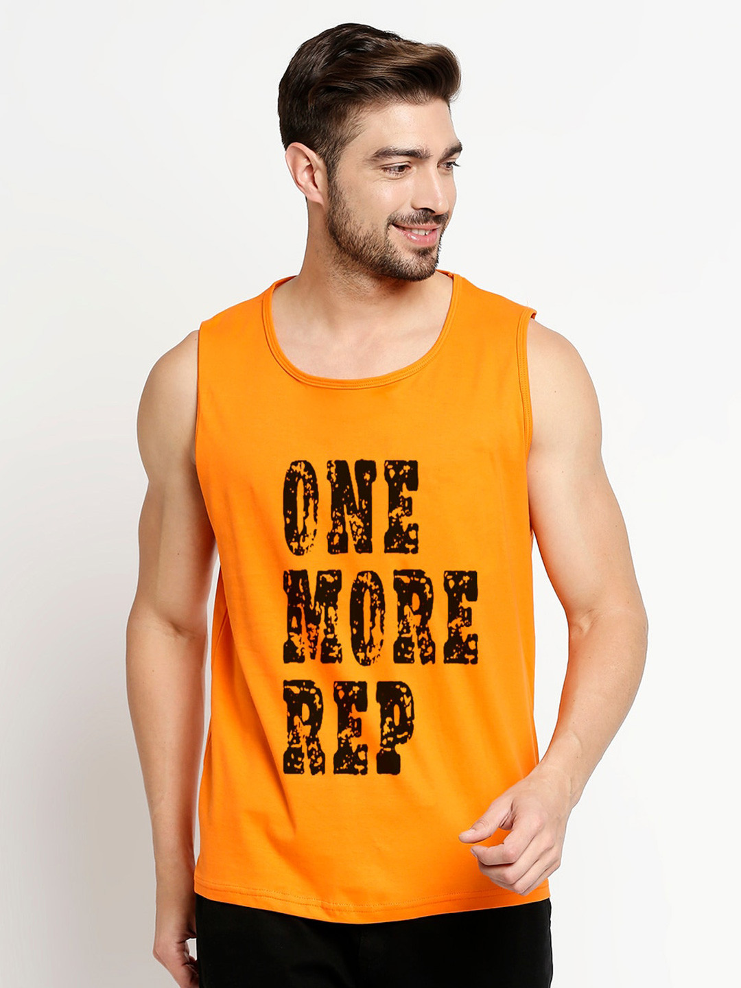 

Blacksmith Men Orange & Black Printed Round Neck Training or Gym T-shirt