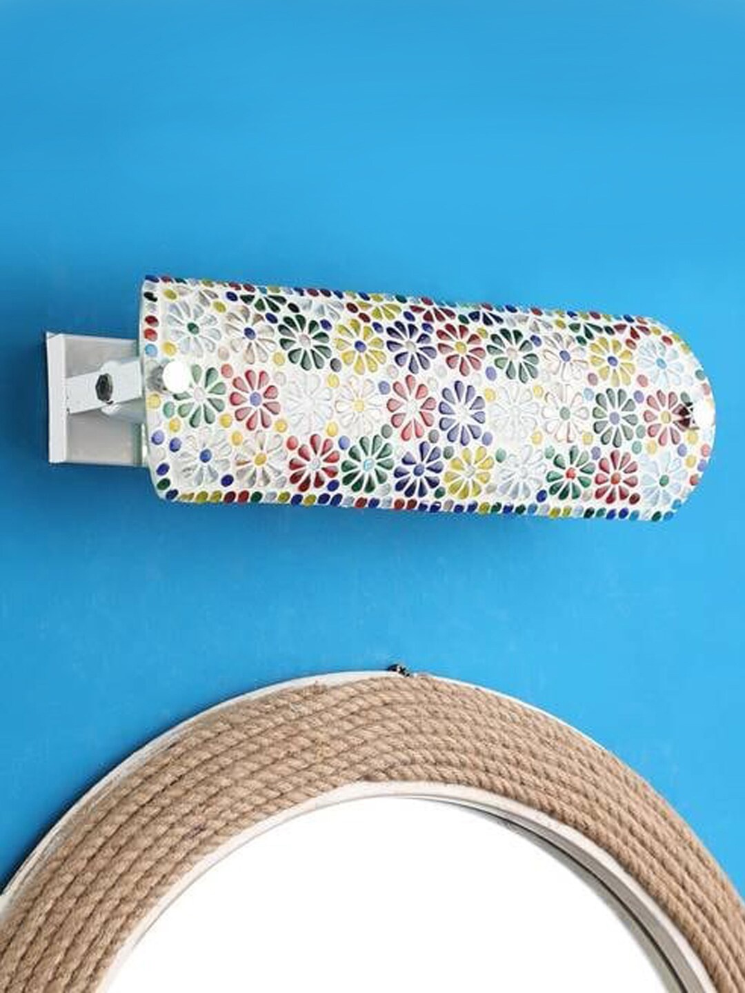 

Fos Lighting Multicolored Flowers Printed Double Wall Light, Multi