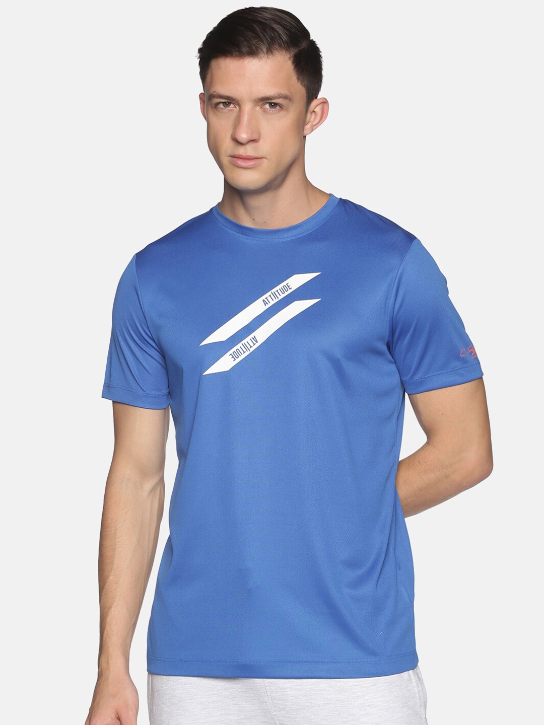 

ATTIITUDE Men Blue Printed Regular-Fit Slim Fit T-shirt