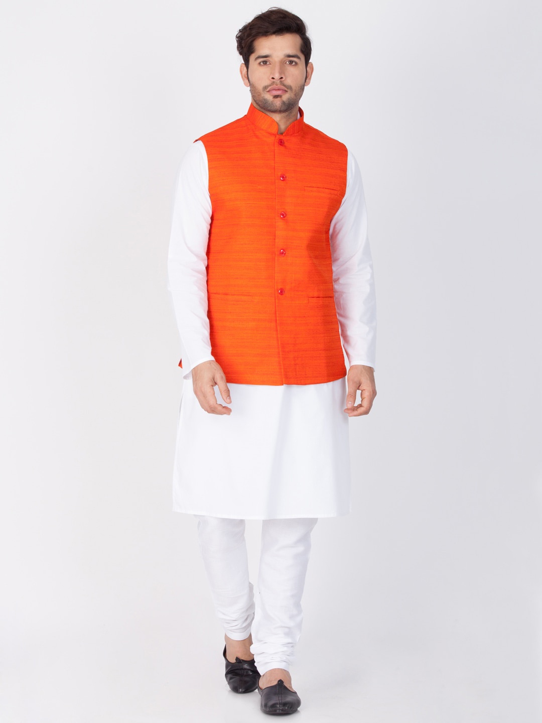 

VASTRAMAY Men White Layered Pure Cotton Kurta with Churidar