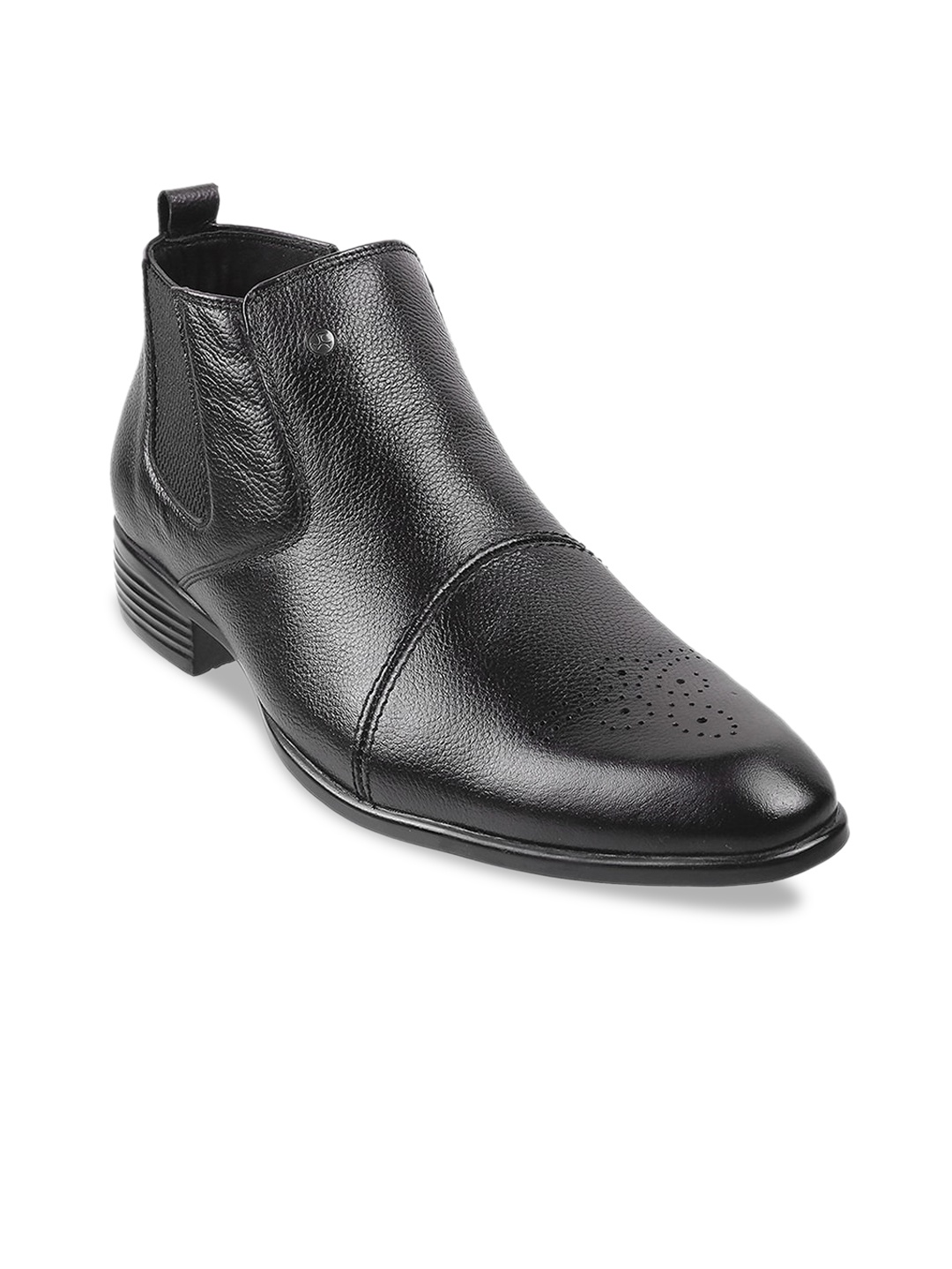 

Mochi Men Black Solid Leather Formal Boots