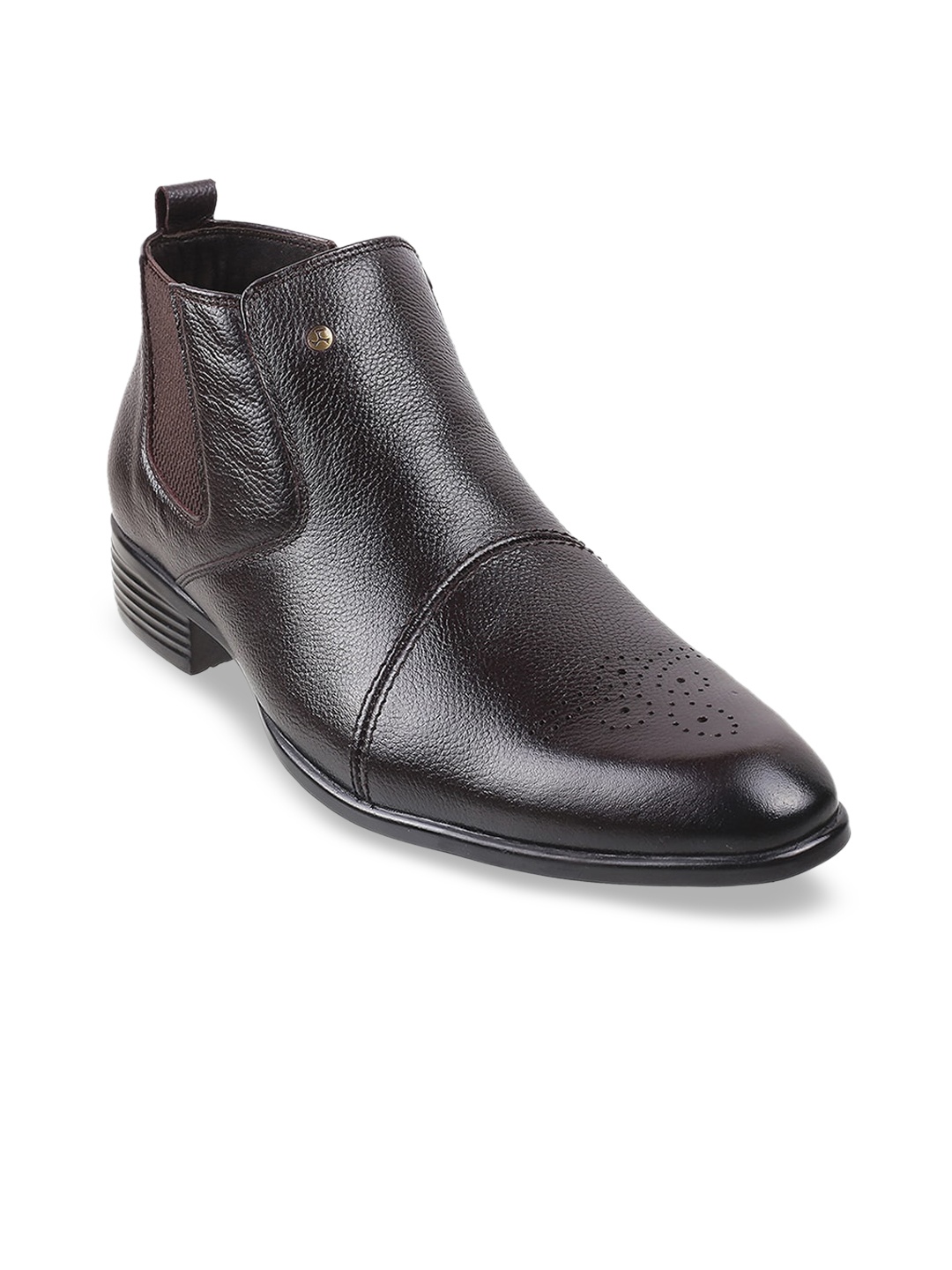 

Mochi Men Brown Solid Leather Formal Boots