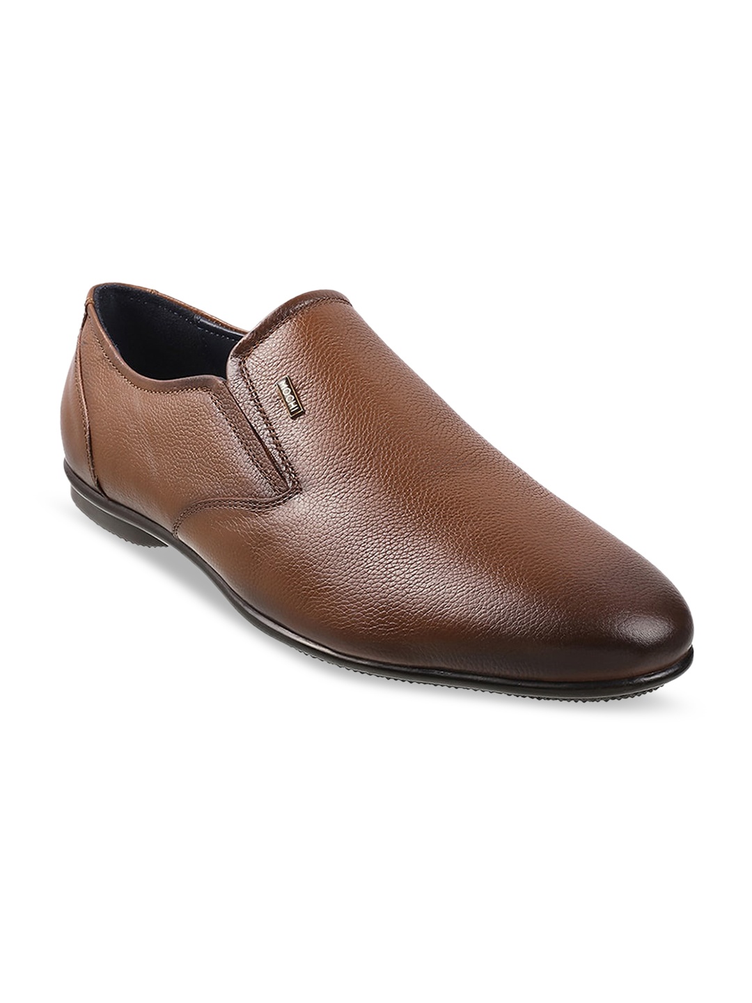 

Mochi Men Tan Brown Solid Leather Formal Slip-On Shoes