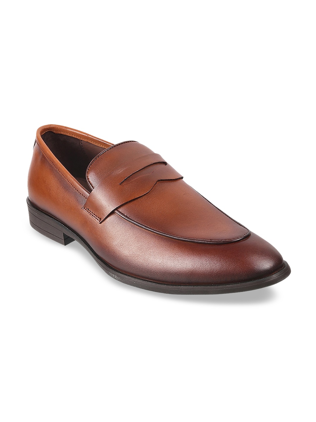 

Mochi Men Tan Brown Solid Leather Formal Slip-On