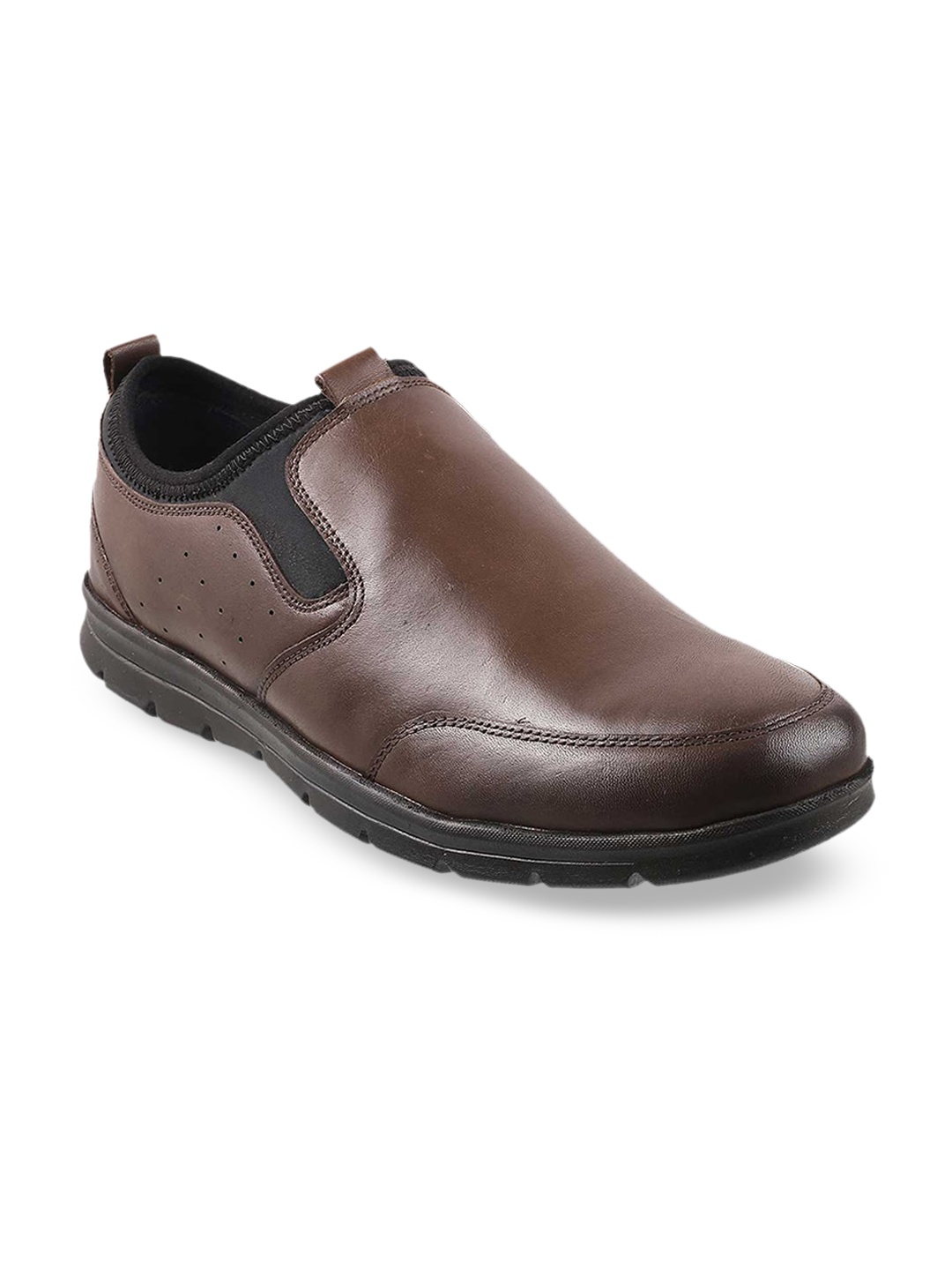 

WALKWAY Men Brown Solid Leather Formal Slip-Ons