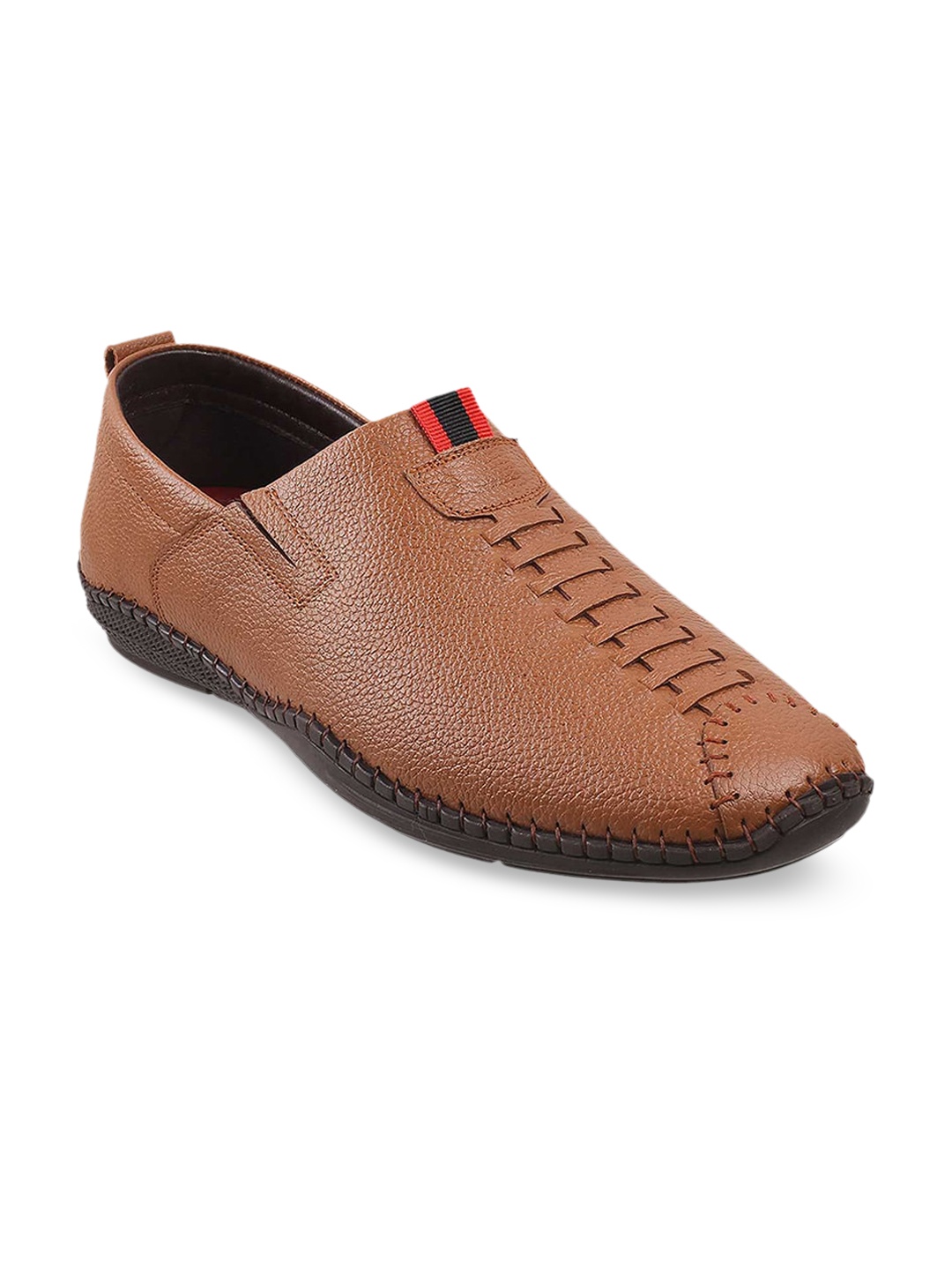 

Mochi Men Tan Brown Solid Leather Slip-On Shoes