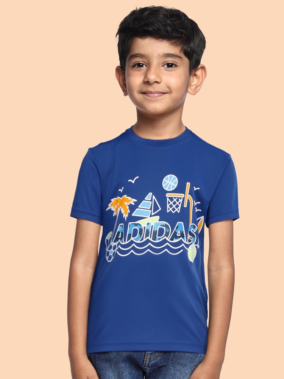 

ADIDAS Boys Blue Printed T-shirt