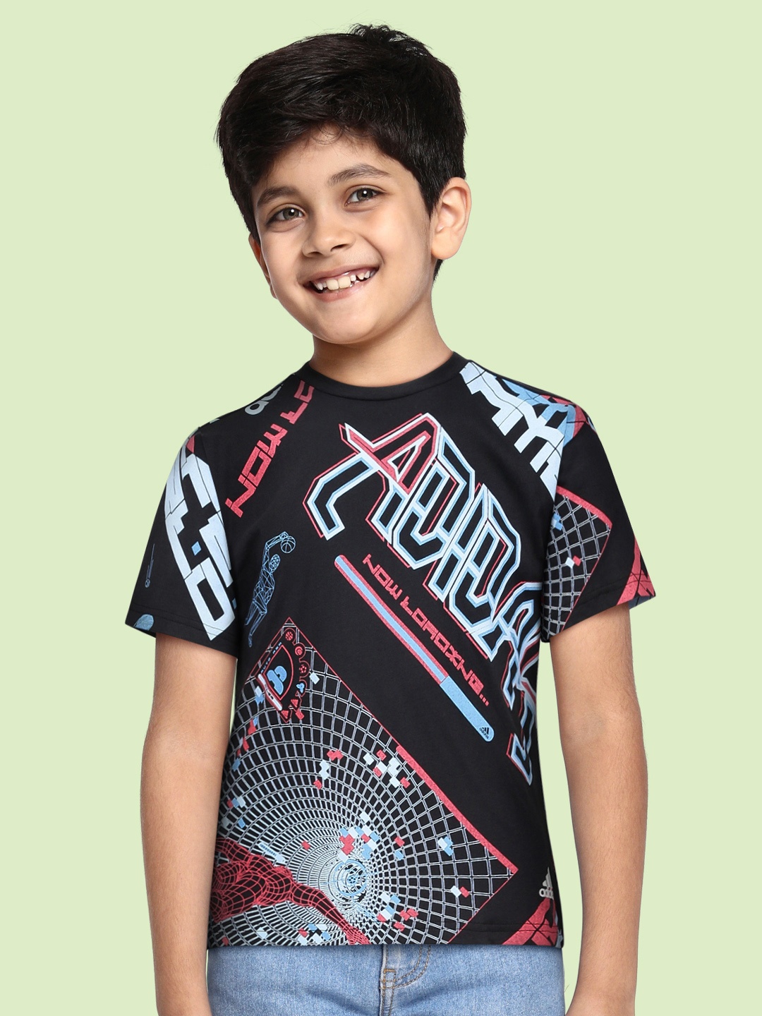 

ADIDAS Kids Black Brand Logo Printed T-shirt