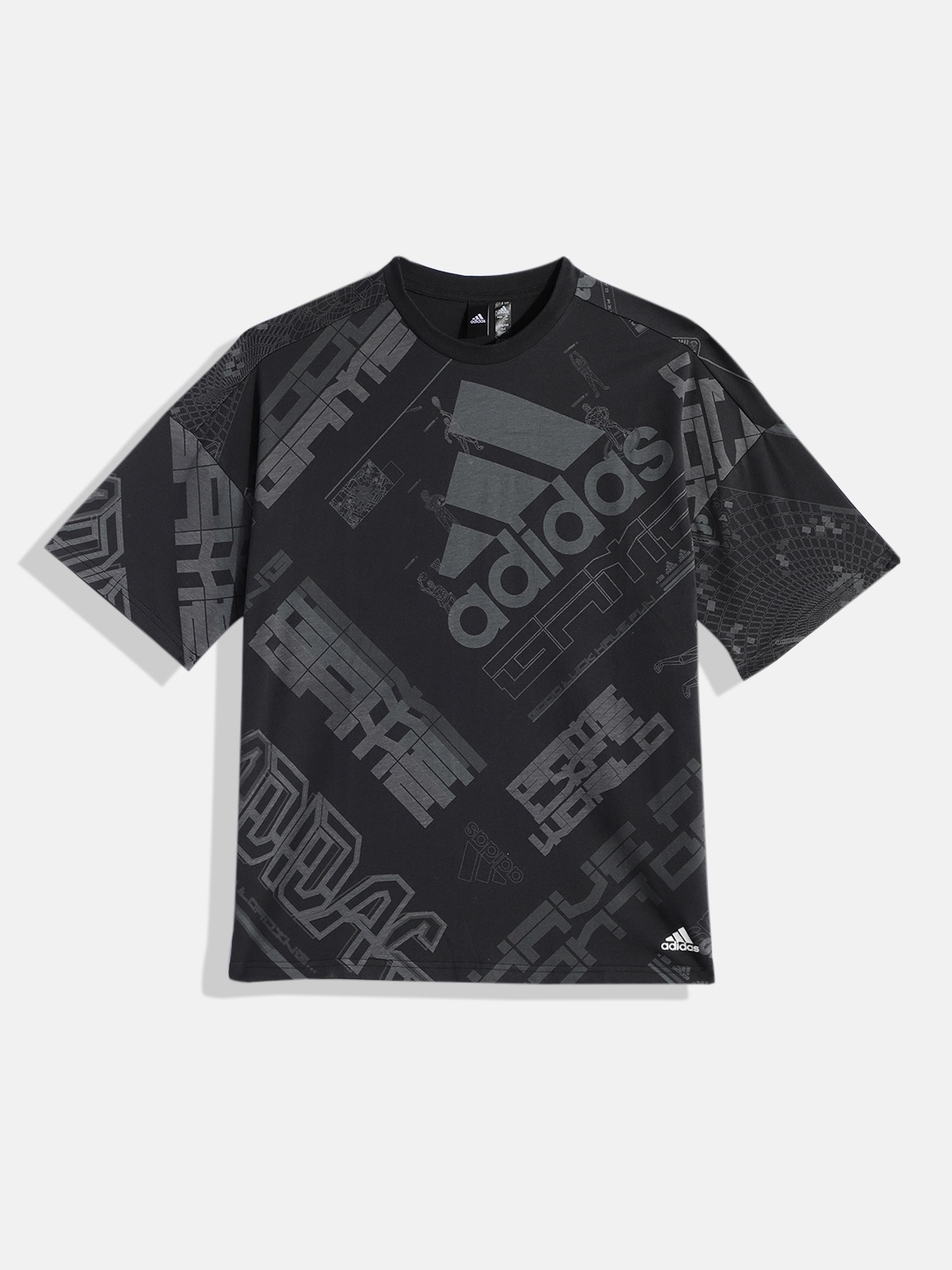 

ADIDAS Kids Black Brand Logo Printed Pure Cotton T-shirt