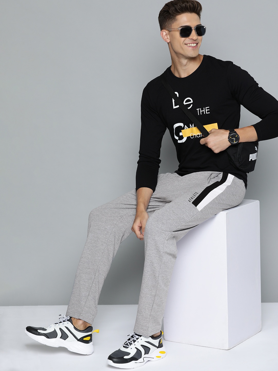 

HERE&NOW Men Grey Melange Solid Track Pant